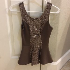 Brown sequined tank! Cinched at waist.